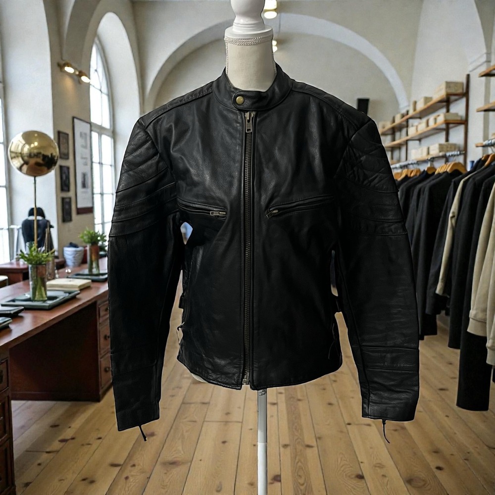 Himalaya Motor Bikewear Full Grain Black Leather Motorcycle Jacket Men's Size 40